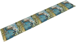 Rural Blue Valley Warehouse Table Runner for Kitchen Dining, Summer Linen Table Runners Vintage Long Tablescarf Farmhouse Tablecloth for Holiday Parties, Weddings Decor 13x72 Inch