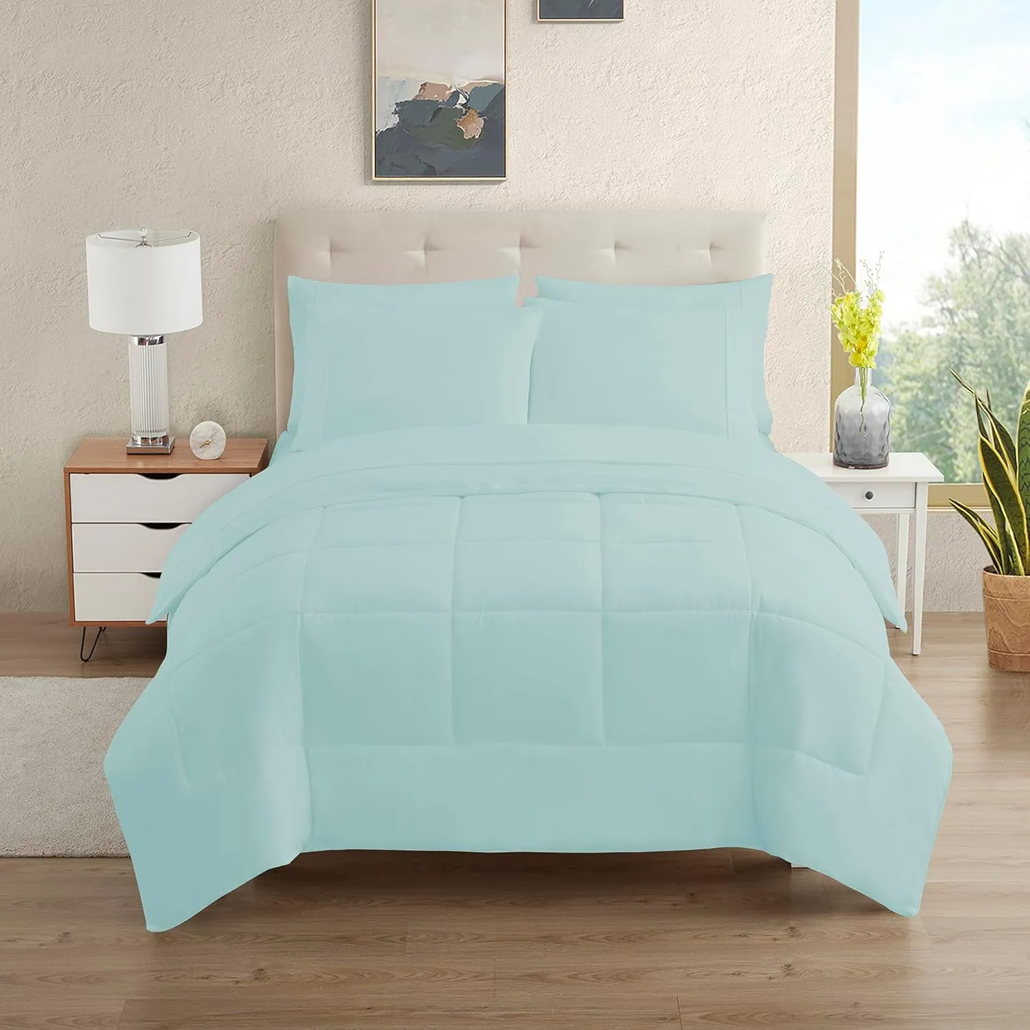 RV Short Queen Comforter Set for RV Camper Comforter Set with Fitted & Flat Sheet, 4 Pillowcases Tailored for RV Short Queen Beds Cozy Essentials for Your RV Bedroom, Aqua