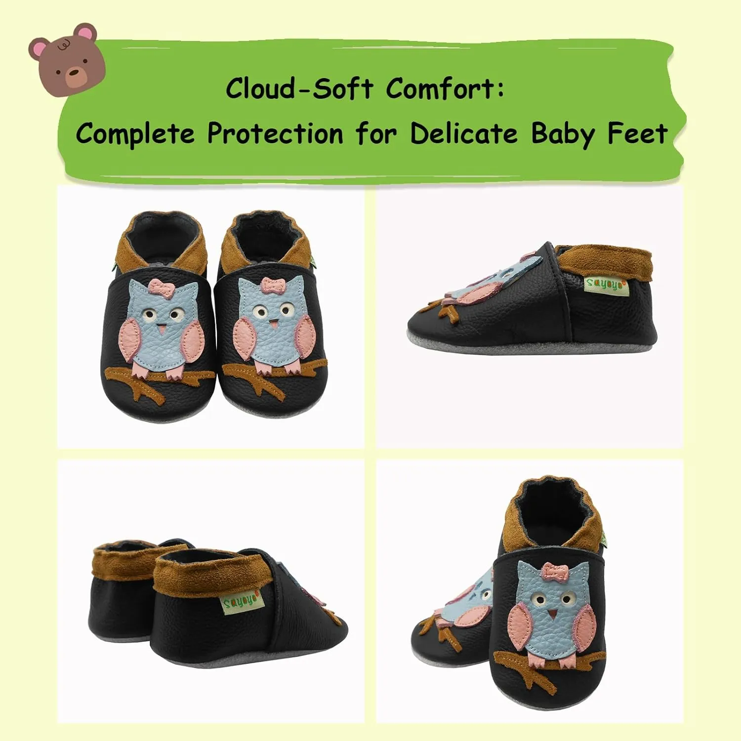 SAYOYO Baby Shoes Soft Leather Sole Infant Moccasins Toddler Prewalker Shoes