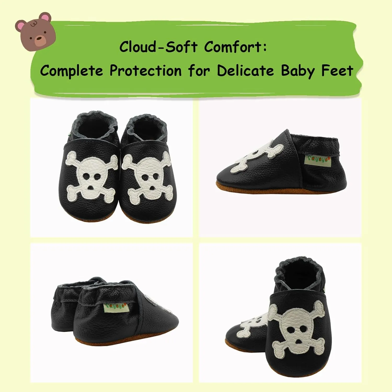 SAYOYO Baby Shoes Soft Leather Sole Infant Toddler Prewalker Shoes