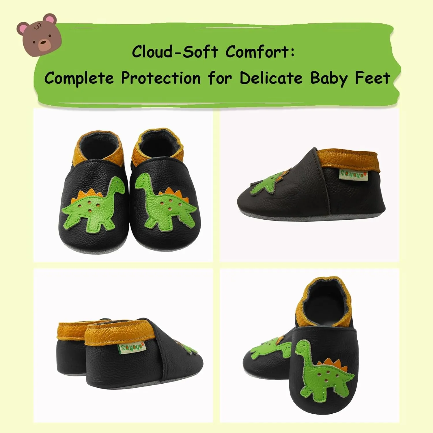SAYOYO Baby Shoes Soft Leather Sole Infant Toddler Prewalker Shoes
