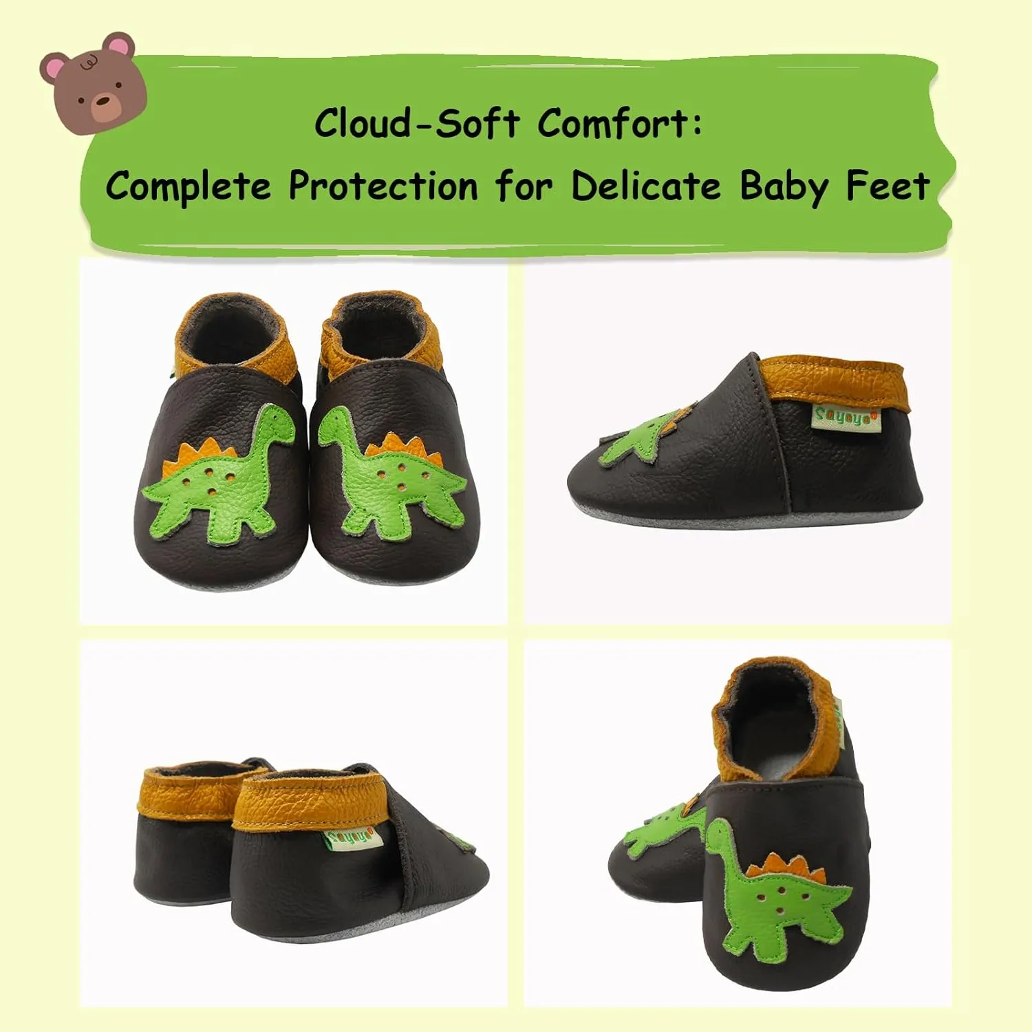 SAYOYO Baby Shoes Soft Leather Sole Infant Toddler Prewalker Shoes