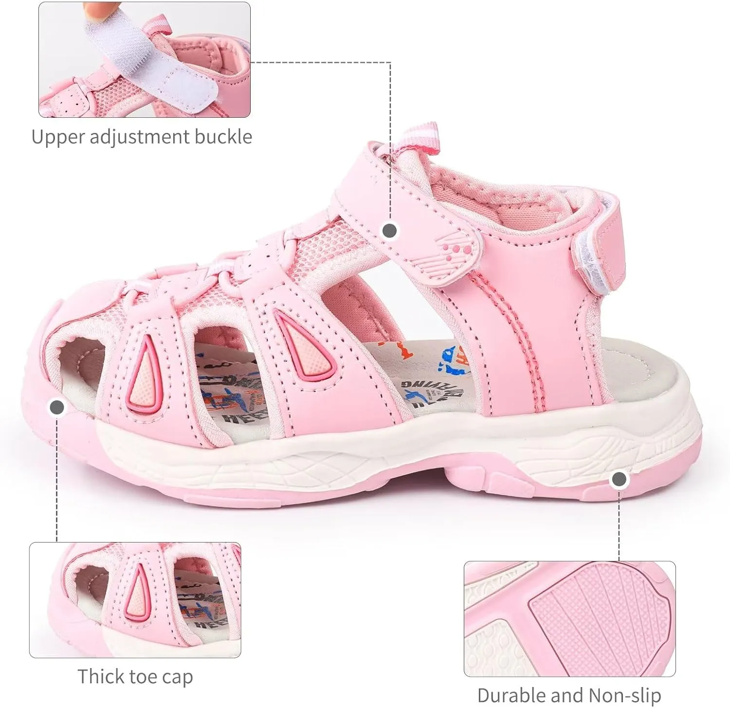 seannel Kids Athletic Sandals Boys and Girls Outdoor Hiking Sports Closed-Toe Sandal Pool Beach Shoes Summer Water shoes