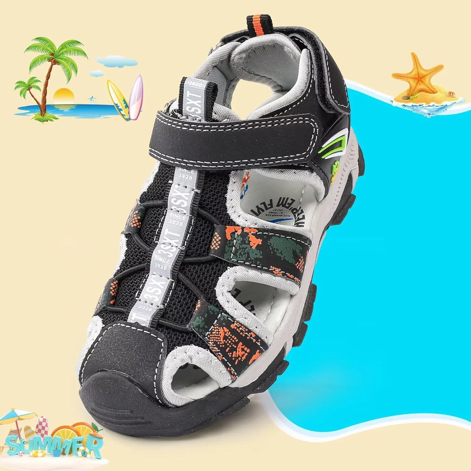 seannel Kids Athletic Sandals Boys and Girls Outdoor Hiking Sports Closed-Toe Sandal Pool Beach Shoes Summer Water shoes