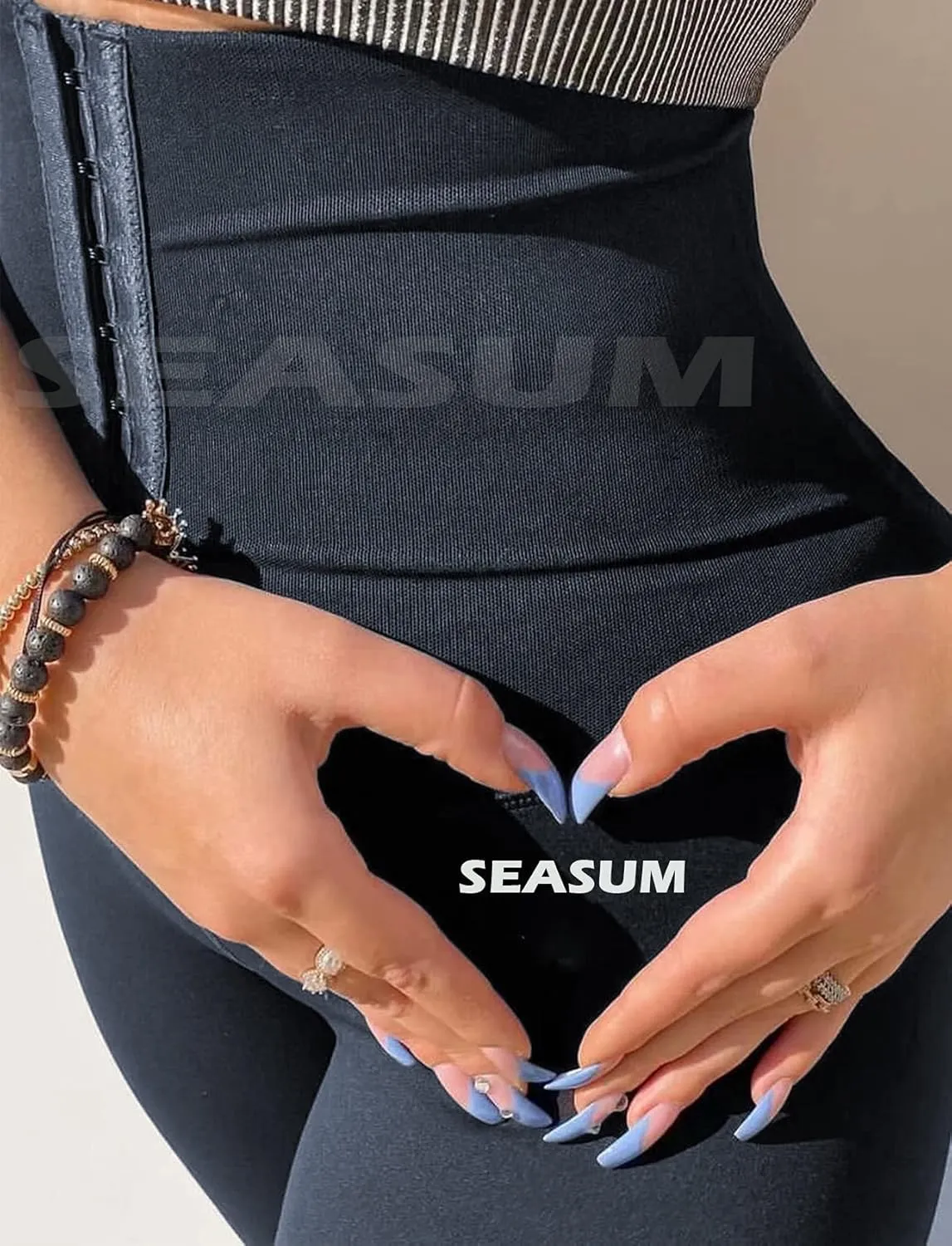 SEASUM High Waisted Yoga Legging with Adjustable Waist Corset Belt Tummy Control Slimming Waist Trainer Pant