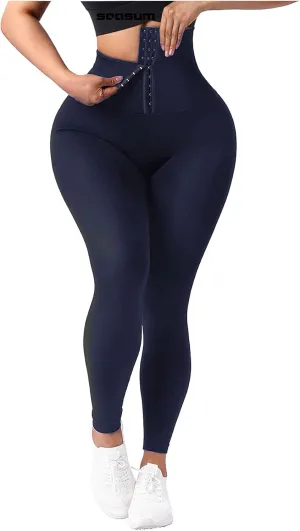 SEASUM High Waisted Yoga Legging with Adjustable Waist Corset Belt Tummy Control Slimming Waist Trainer Pant