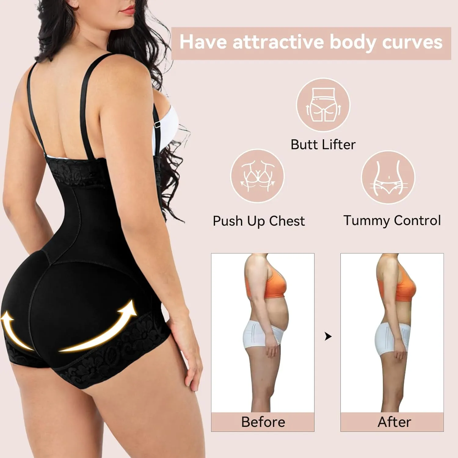 Shapewear for Women Tummy Control Fajas Colombianas Body Shaper Butt Lifter Compression Garment Open Bust Bodysuit