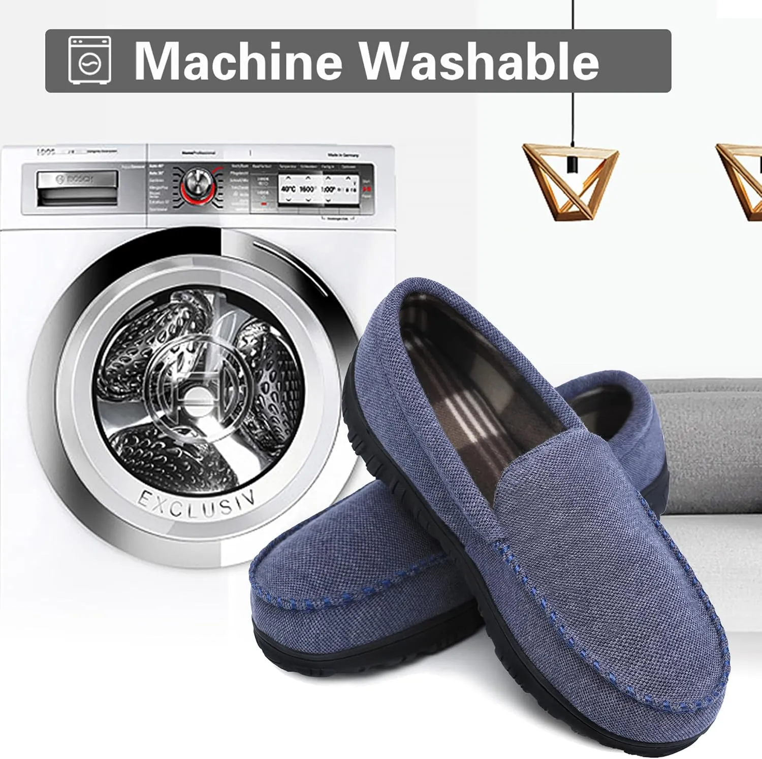 shoeslocker Mens Slippers Microsuede Moccasin Memory Foam House Shoes