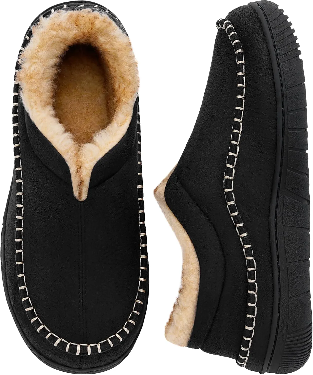 shoeslocker Slippers for Mens Comfortable House Shoes Moccasin Style Memory Foam