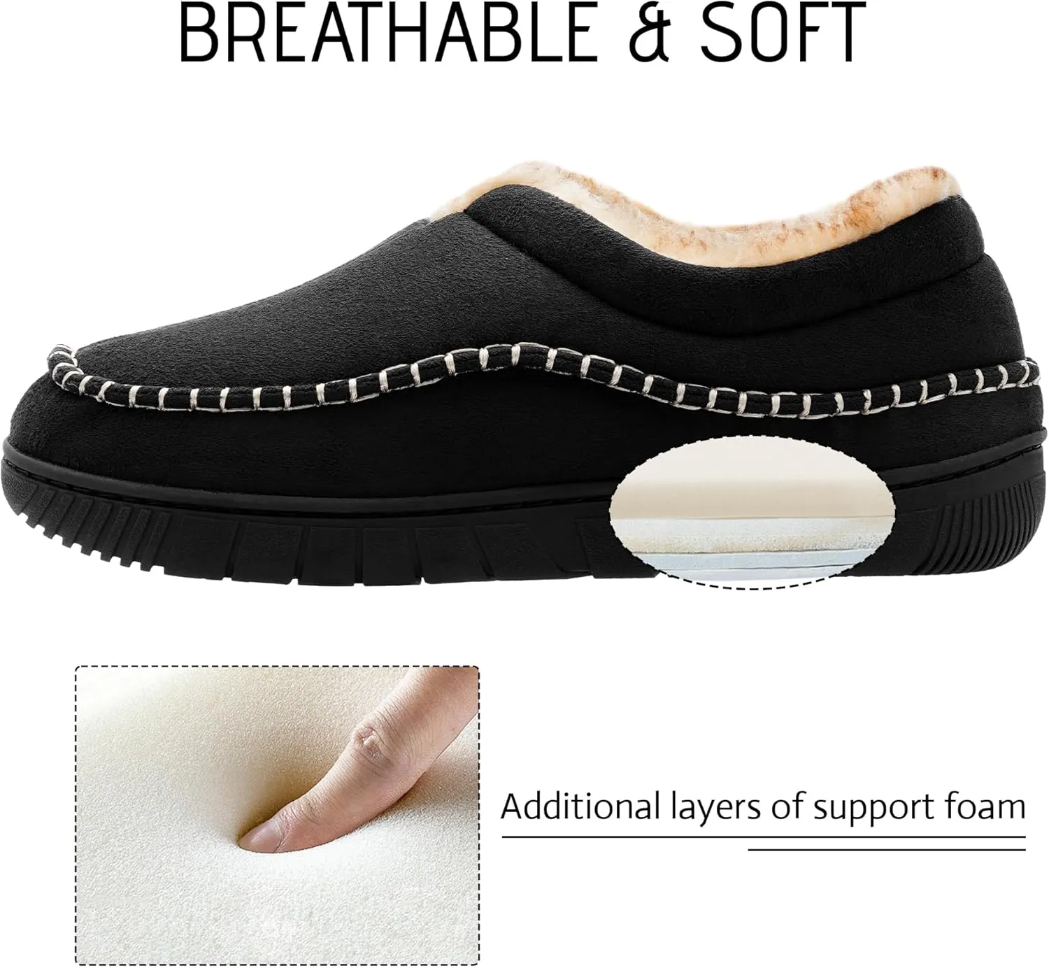 shoeslocker Slippers for Mens Comfortable House Shoes Moccasin Style Memory Foam