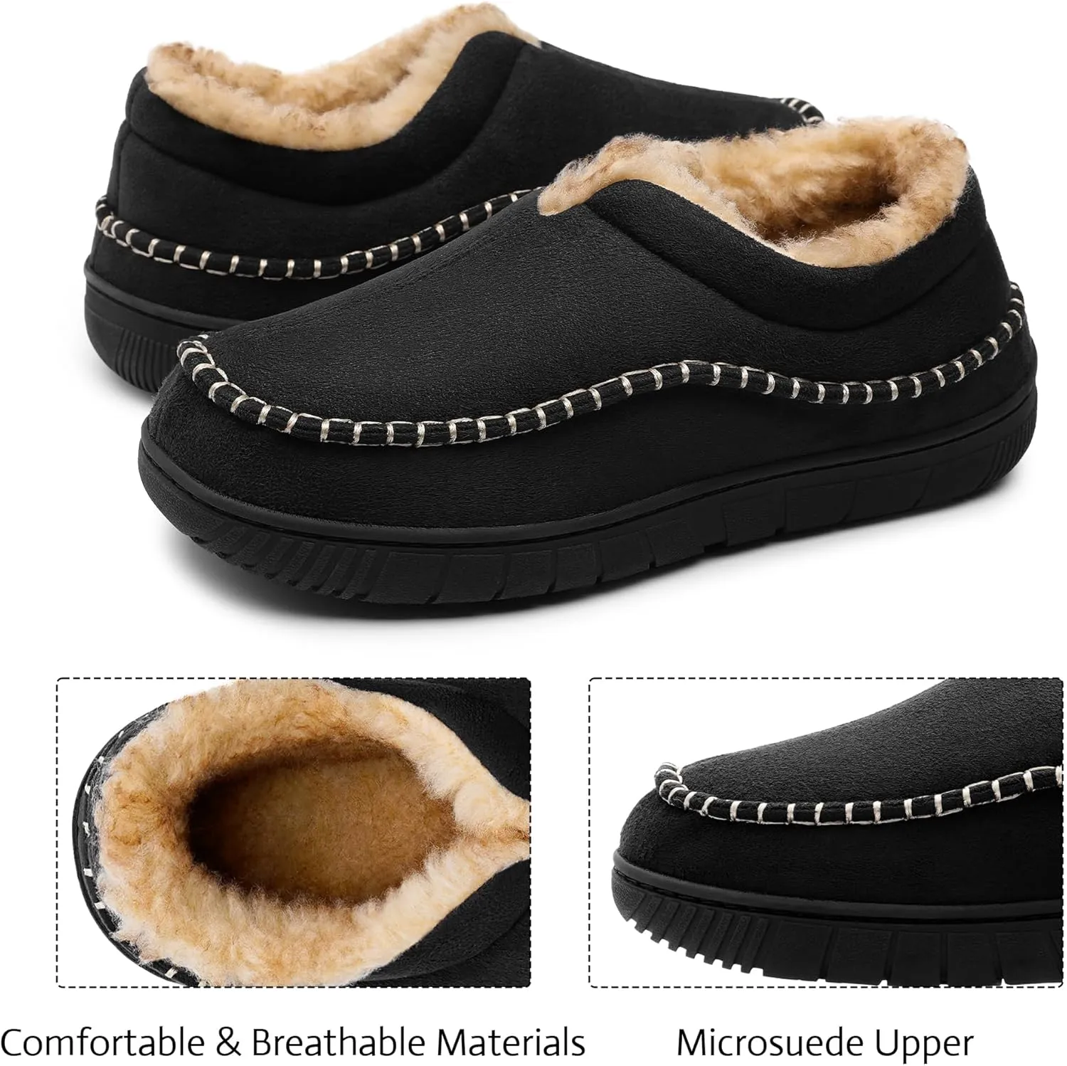 shoeslocker Slippers for Mens Comfortable House Shoes Moccasin Style Memory Foam