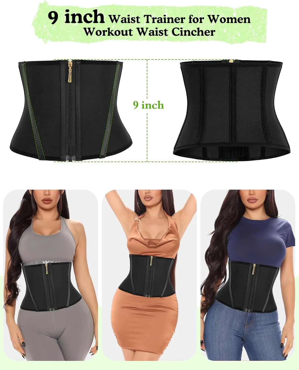Short Torso Waist Trainer For Women Tummy Control 9-inch Waist Cincher With Zipper Hook Body Shaper Corset Girdle