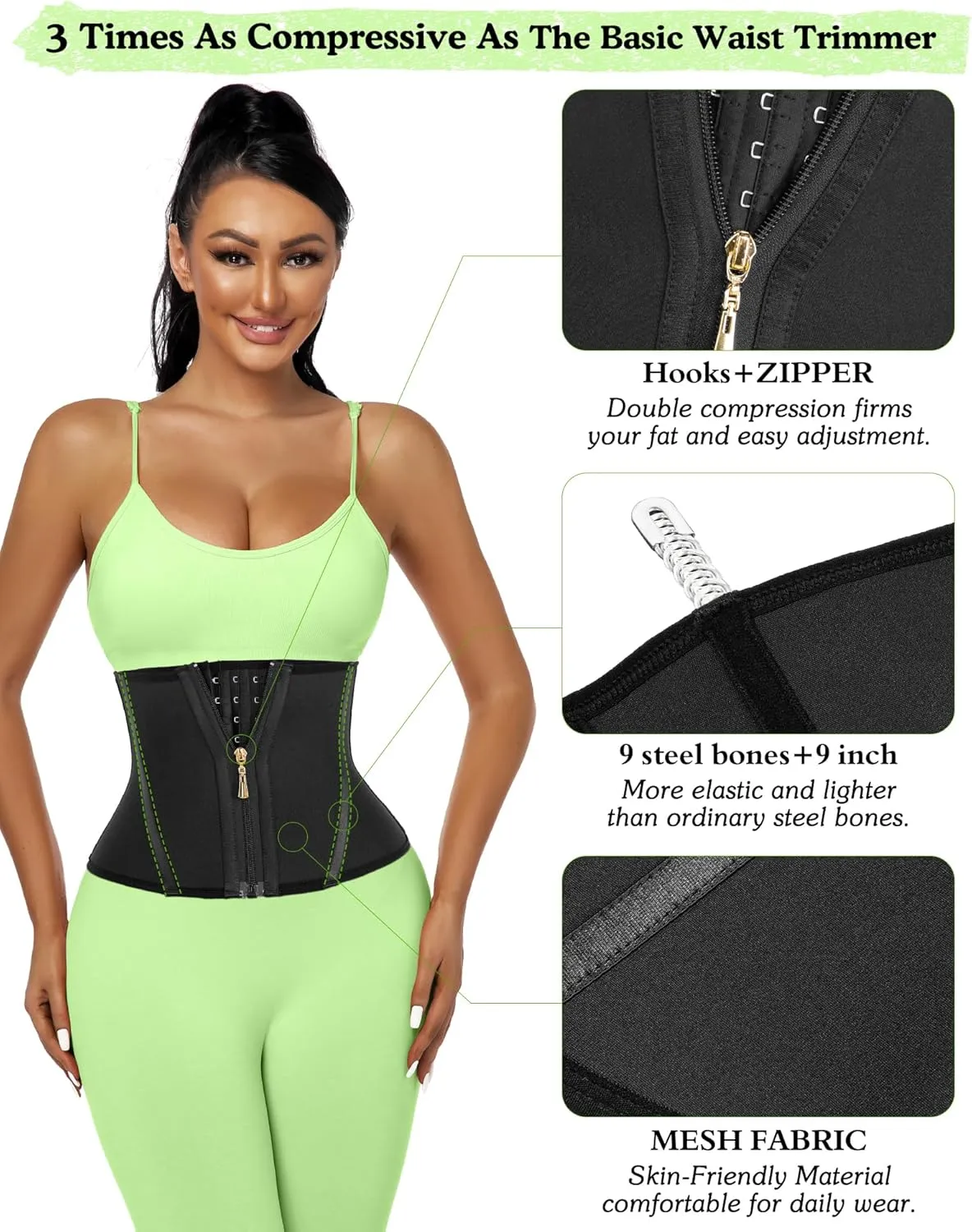 Short Torso Waist Trainer For Women Tummy Control 9-inch Waist Cincher With Zipper Hook Body Shaper Corset Girdle