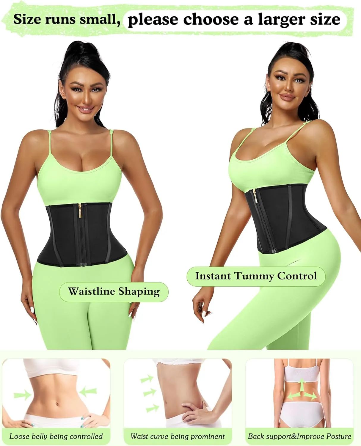 Short Torso Waist Trainer For Women Tummy Control 9-inch Waist Cincher With Zipper Hook Body Shaper Corset Girdle