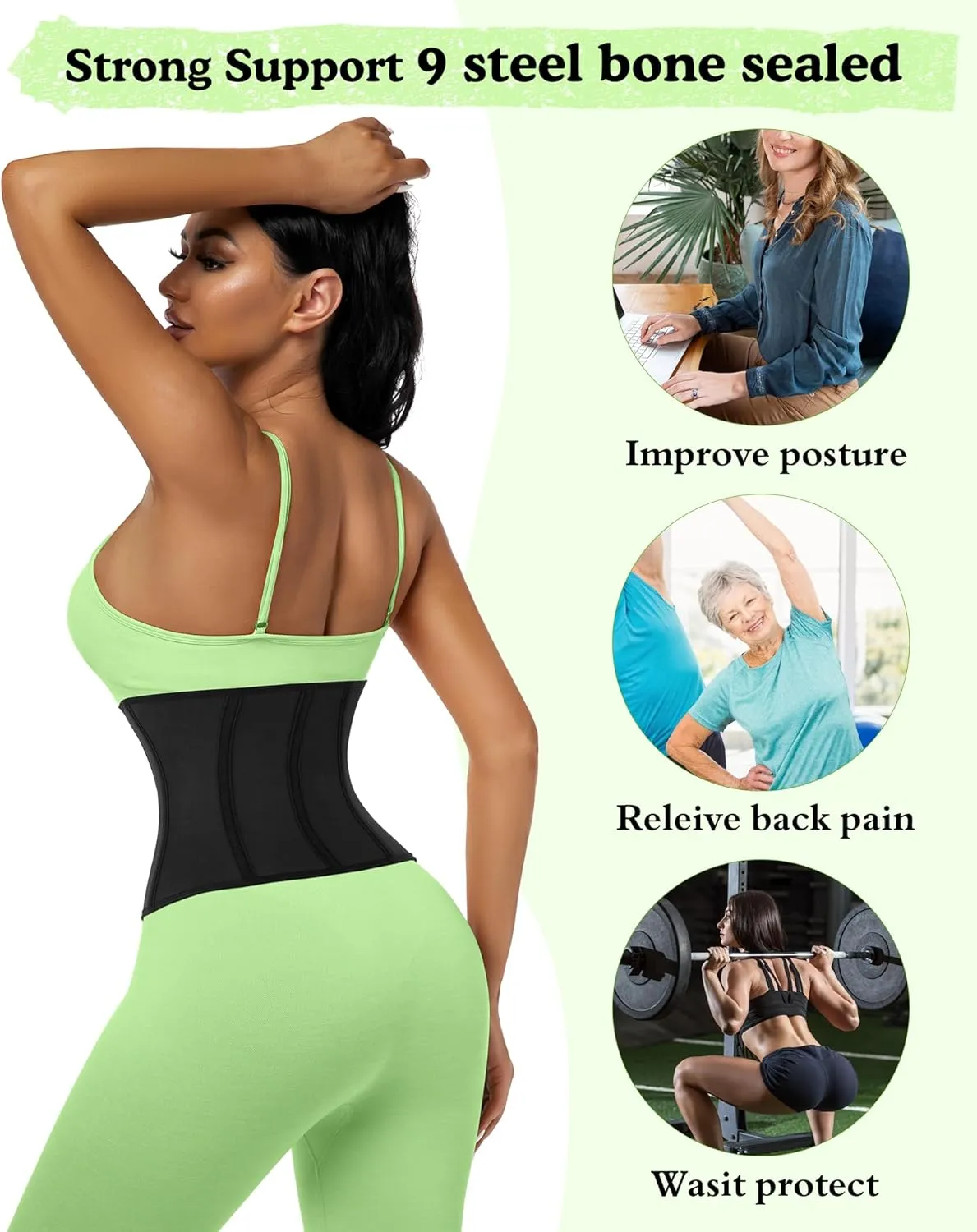 Short Torso Waist Trainer For Women Tummy Control 9-inch Waist Cincher With Zipper Hook Body Shaper Corset Girdle