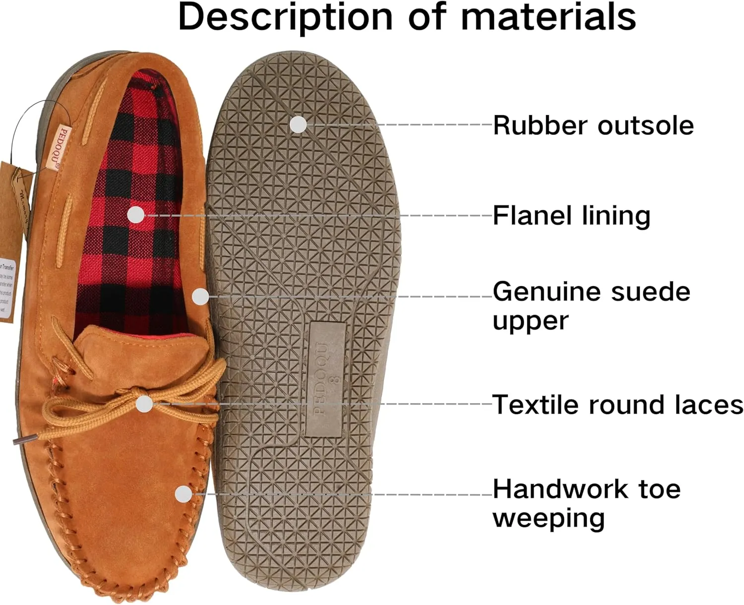 Slippers for Men’s House Shoes Moccasin with Genuine suede Upper Flanel Lining Comfortable Memory Foam Rubber Soles Indoor Outdoor