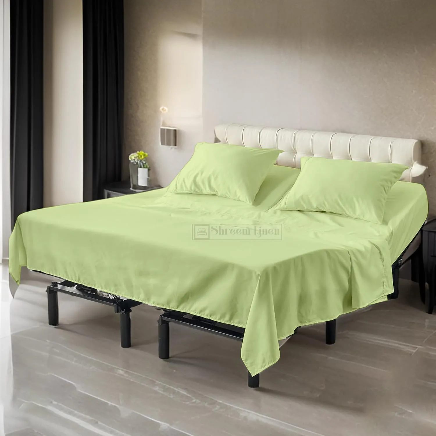 Split Head Flex King Sheets for Adjustable Beds, Flex Top King Sheets for Sleep Number Bed 100% Egyptian Cotton - 4Pcs Sheet Set -36" Top Split fit Upto 16" Deep Mattress (Sage Solid)