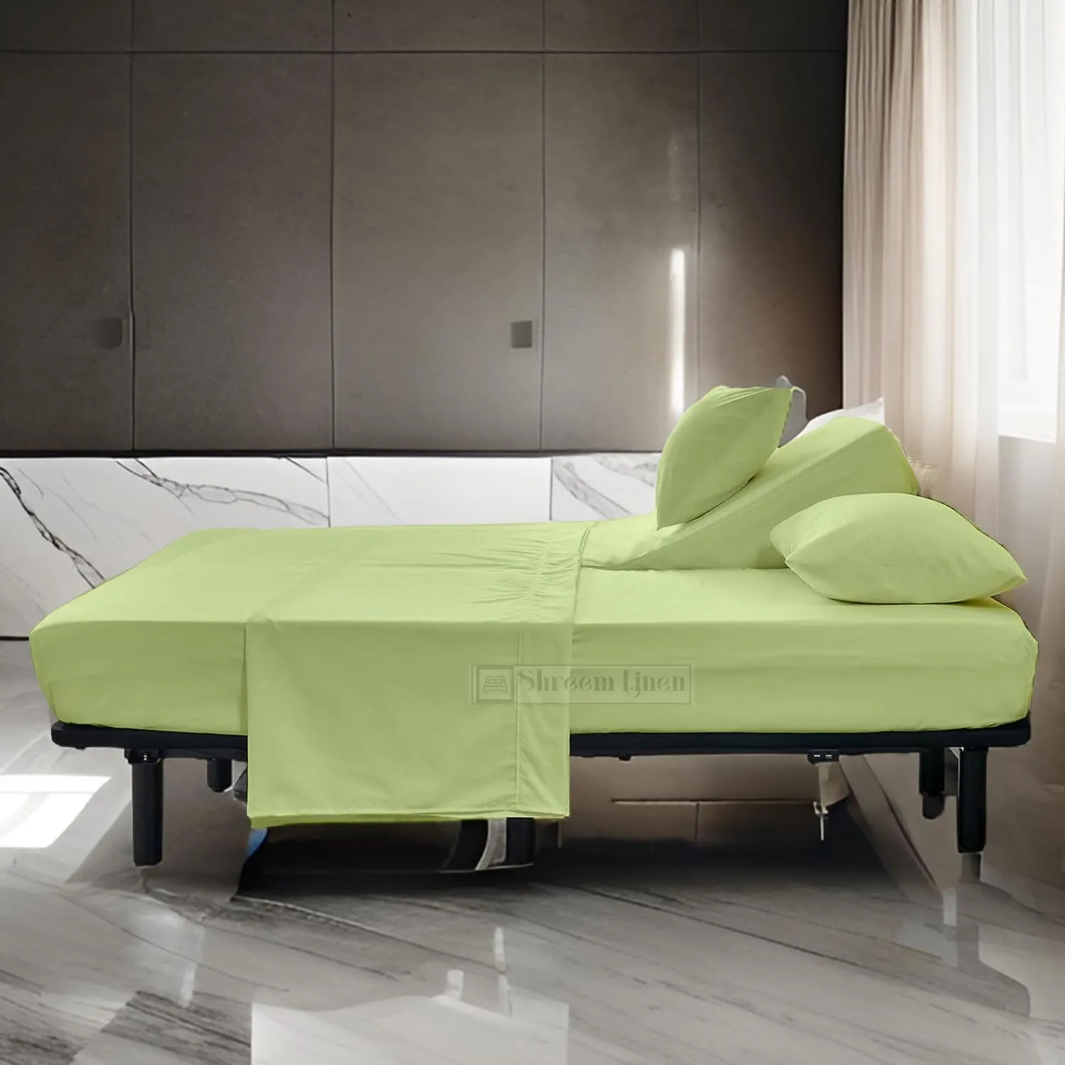 Split Head Flex King Sheets for Adjustable Beds, Flex Top King Sheets for Sleep Number Bed 100% Egyptian Cotton - 4Pcs Sheet Set -36" Top Split fit Upto 16" Deep Mattress (Sage Solid)