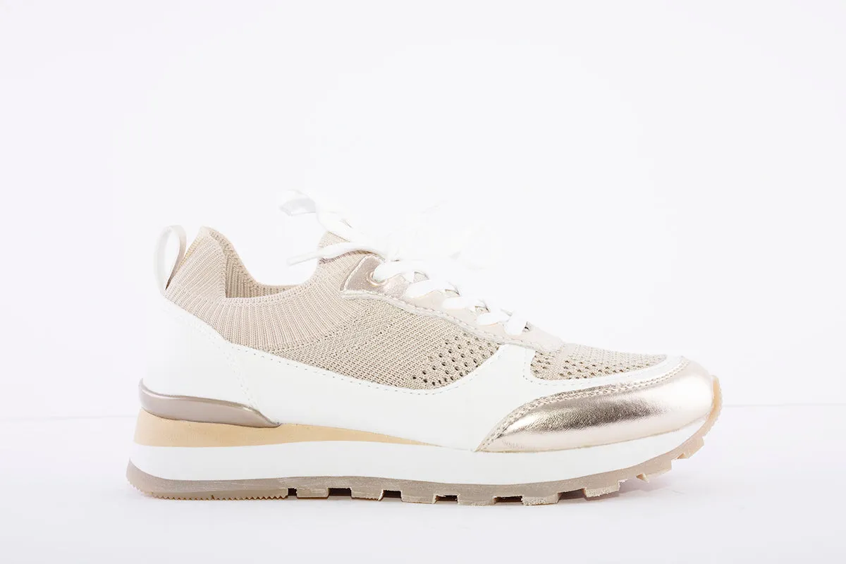 SPROX - WEDGE LACED SOCK TRAINER - BEIGE/GOLD