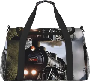 Steam Train Travel Duffel Bag Lightweight Waterproof Carry On Tote Bag Foldable Weekender Overnight Bags Sport Gym Bag For Women Men