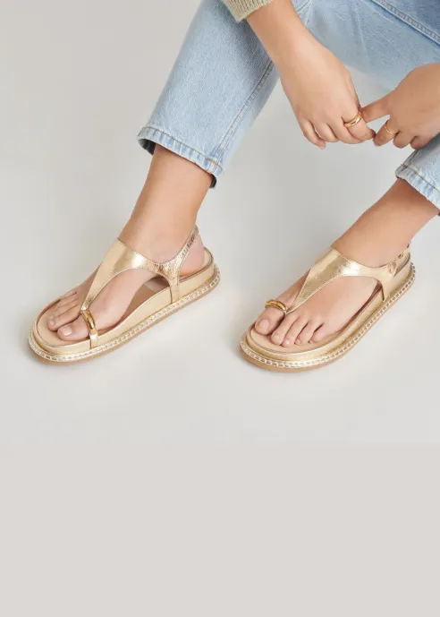 Stefan Gold Distressed Leather Sandal