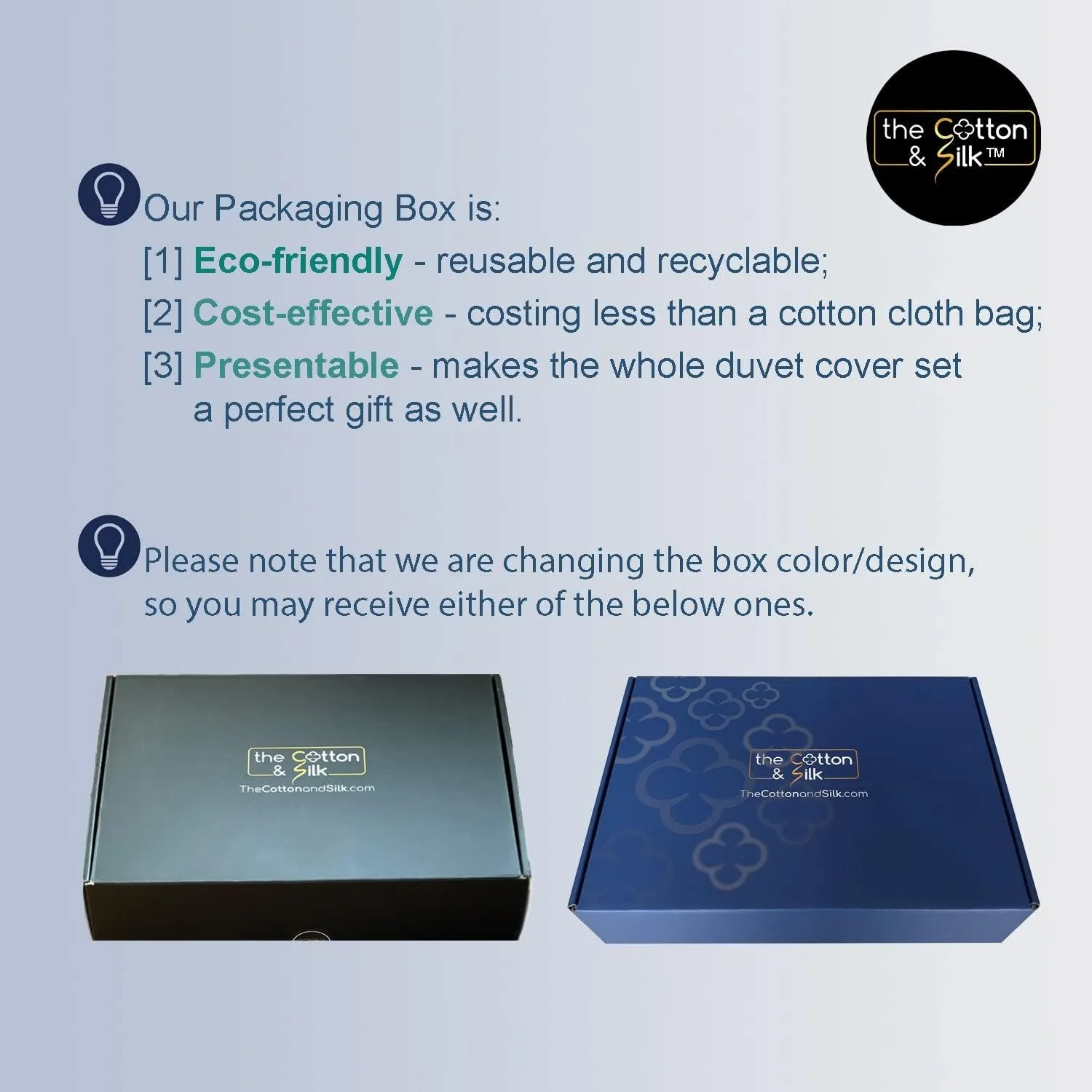 THE COTTON & SILK 100% Luxury Long-Staple Cotton Duvet Cover Set - Soft & Breathable, Queen Size, White   Misty Blue (1 Duvet Cover with Corner Ties & Hidden Zipper, 2 Pillow Shams)