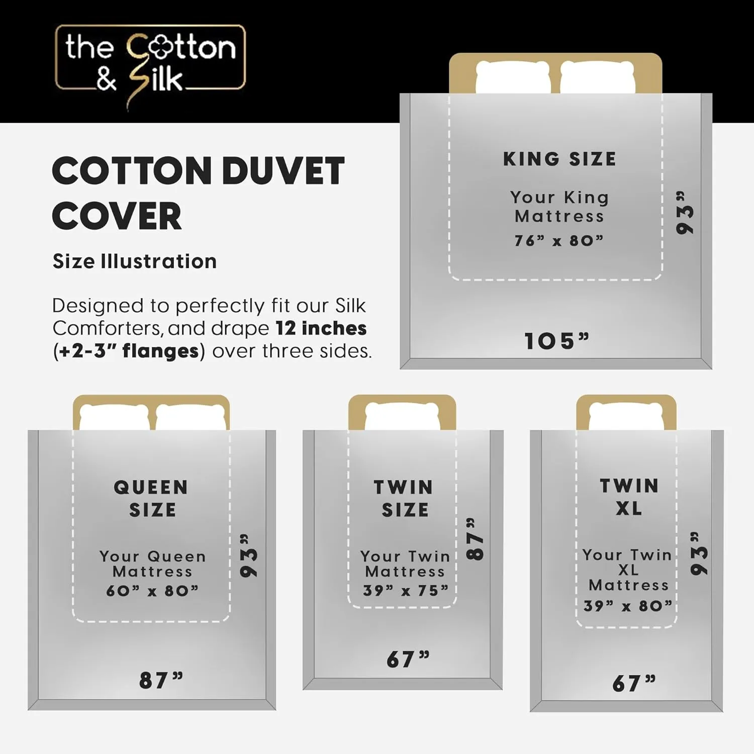 THE COTTON & SILK 100% Luxury Long-Staple Cotton Duvet Cover Set - Soft & Breathable, Queen Size, White   Misty Blue (1 Duvet Cover with Corner Ties & Hidden Zipper, 2 Pillow Shams)