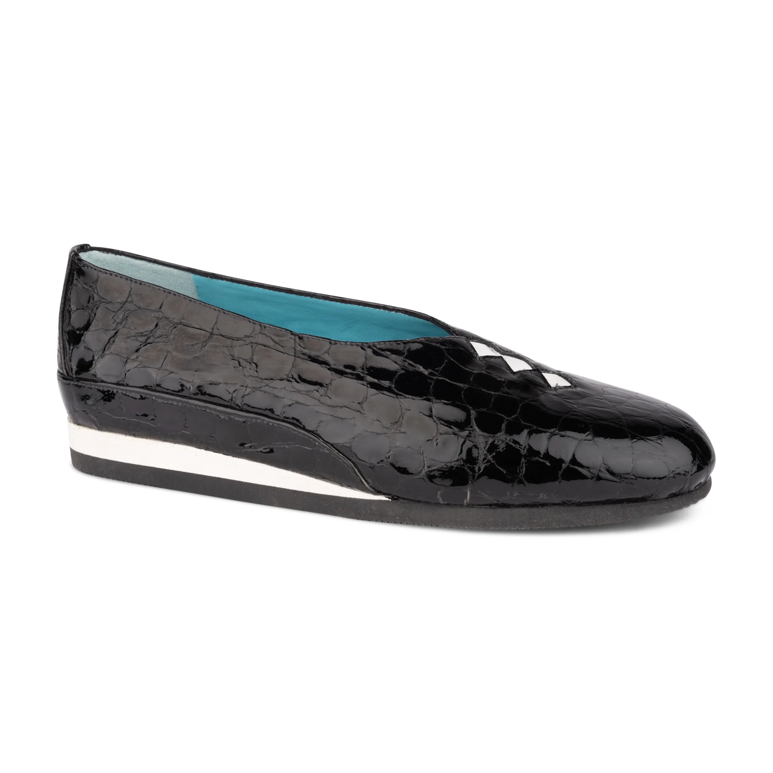 Thierry Rabotin Women's Grace 7410 Black Patent Crocodile and White Combo