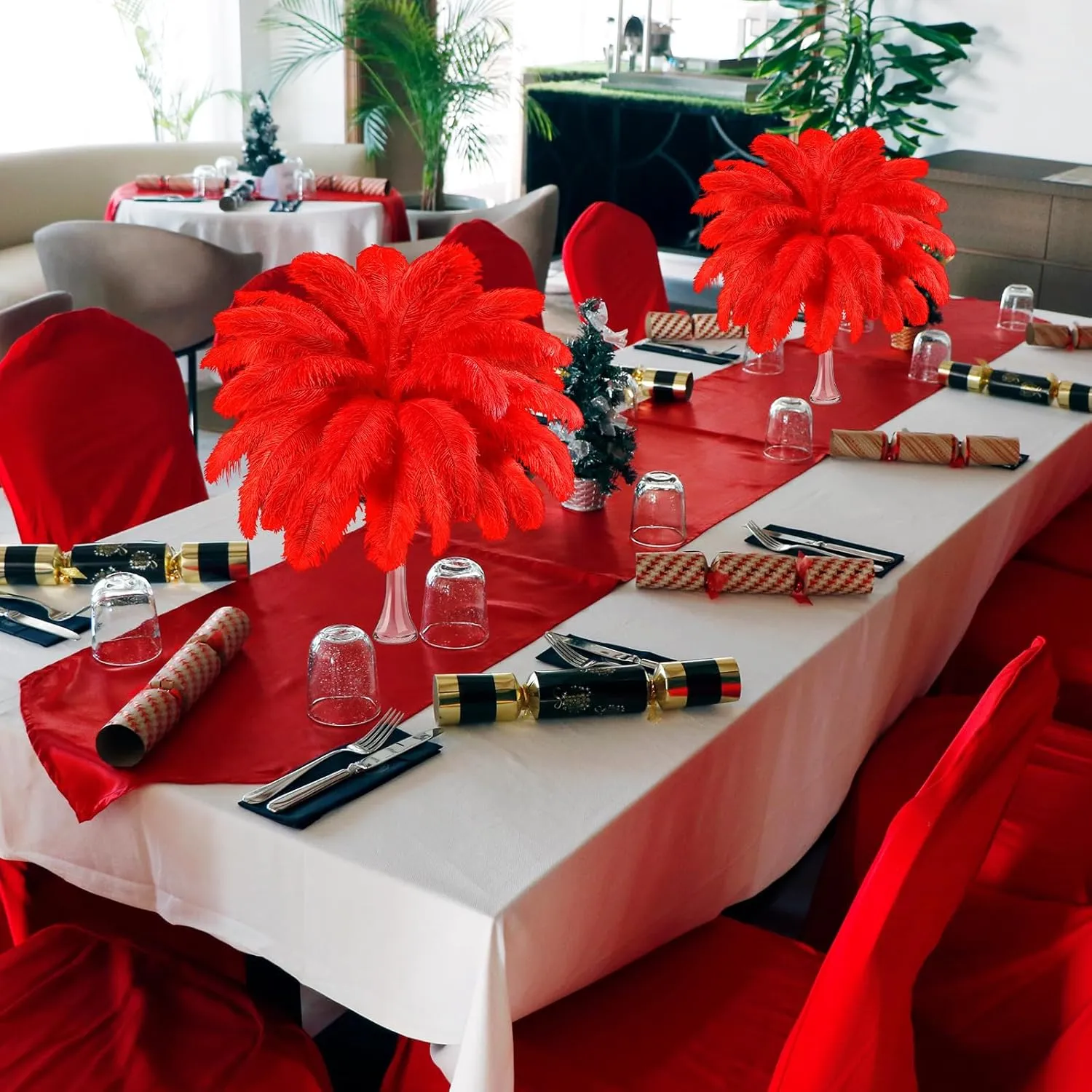 Tigeen 200 Pcs Ostrich Feathers Bulk, 12-14 Inch Large Natural Ostrich Feathers Plumes for Wedding Party Centerpieces DIY Crafts Vase Decorations (Red)