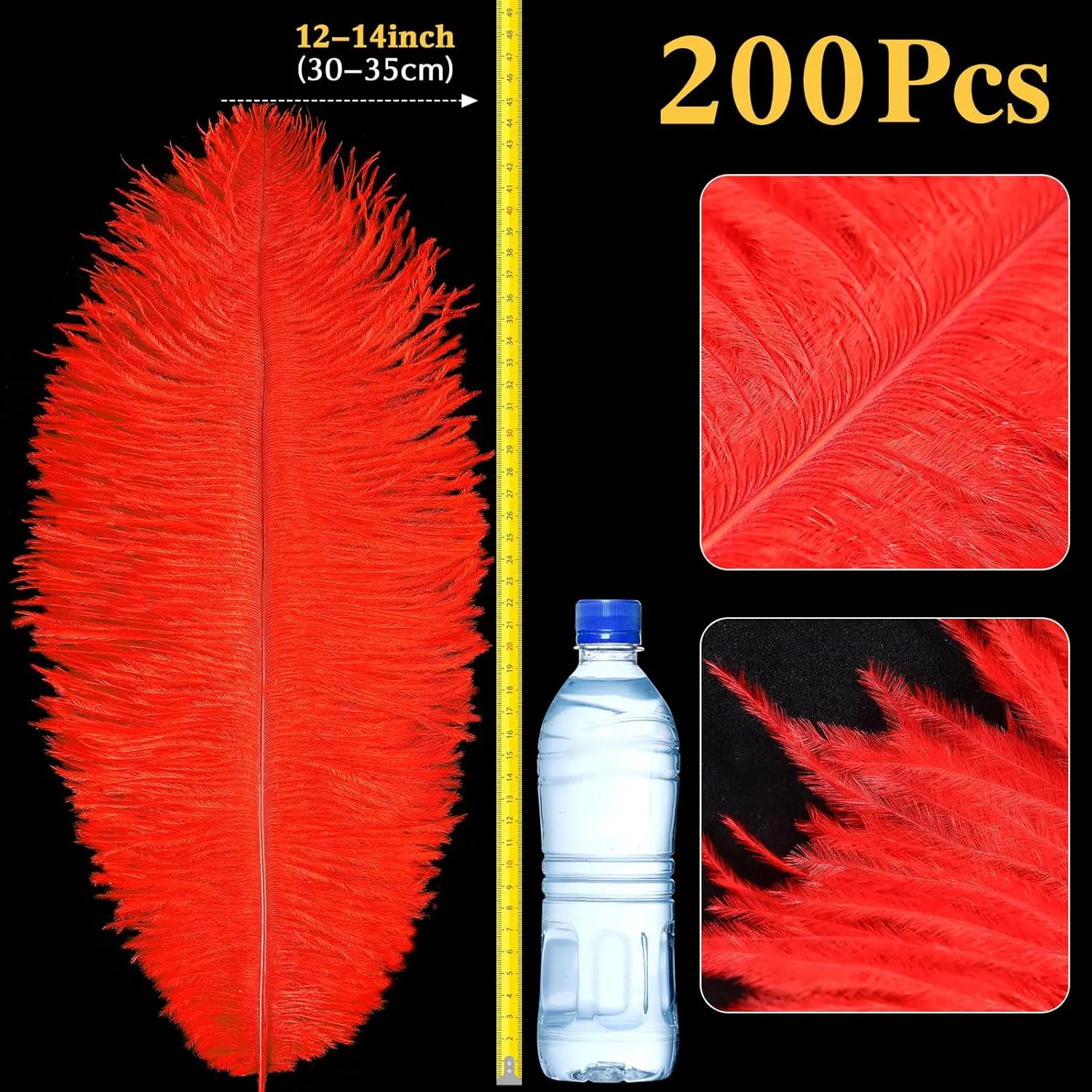 Tigeen 200 Pcs Ostrich Feathers Bulk, 12-14 Inch Large Natural Ostrich Feathers Plumes for Wedding Party Centerpieces DIY Crafts Vase Decorations (Red)
