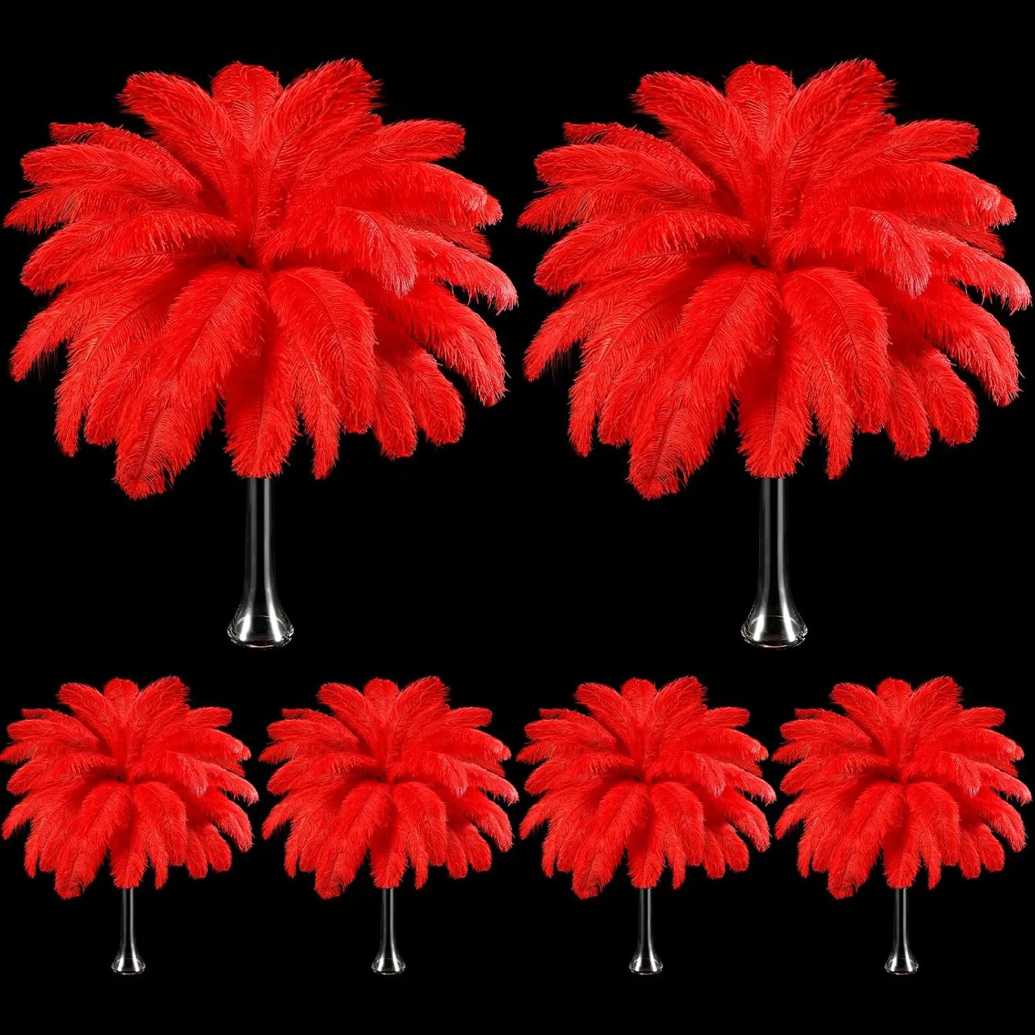 Tigeen 200 Pcs Ostrich Feathers Bulk, 12-14 Inch Large Natural Ostrich Feathers Plumes for Wedding Party Centerpieces DIY Crafts Vase Decorations (Red)