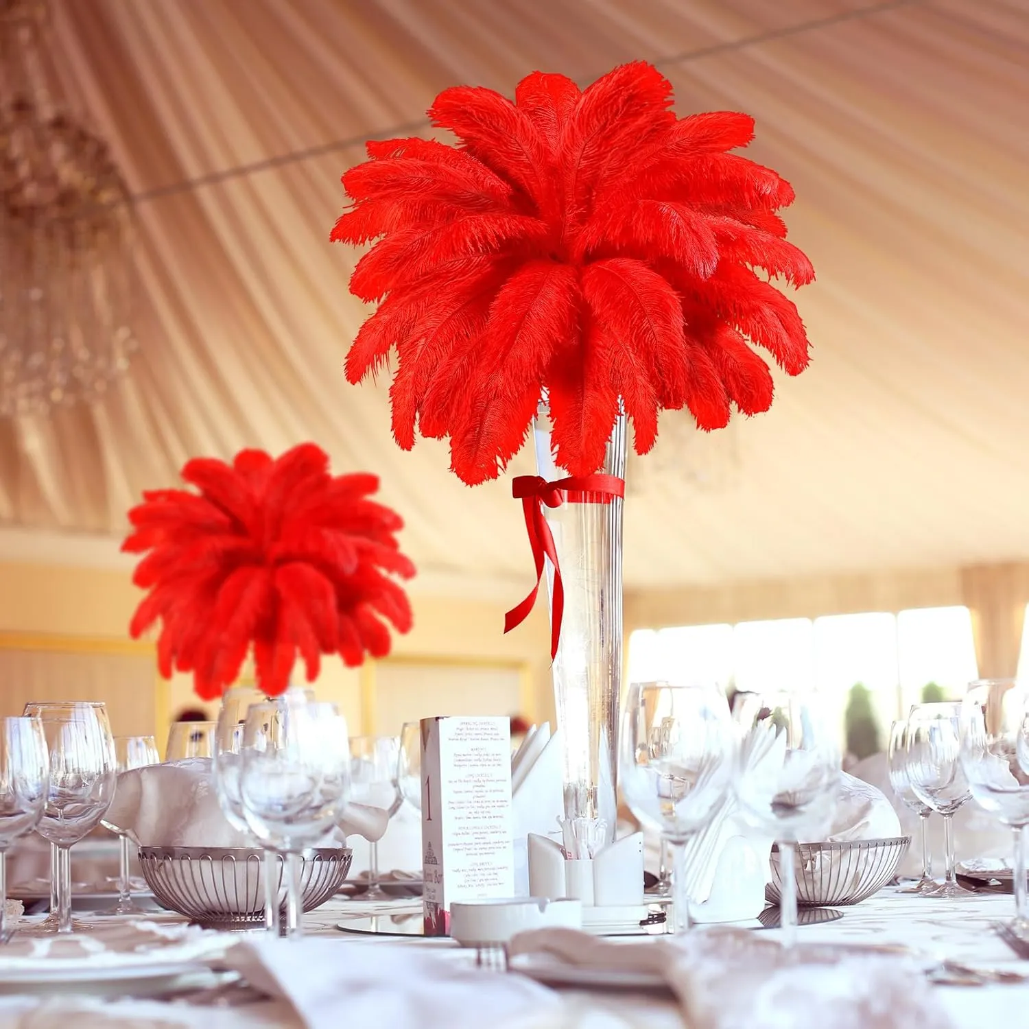 Tigeen 200 Pcs Ostrich Feathers Bulk, 12-14 Inch Large Natural Ostrich Feathers Plumes for Wedding Party Centerpieces DIY Crafts Vase Decorations (Red)