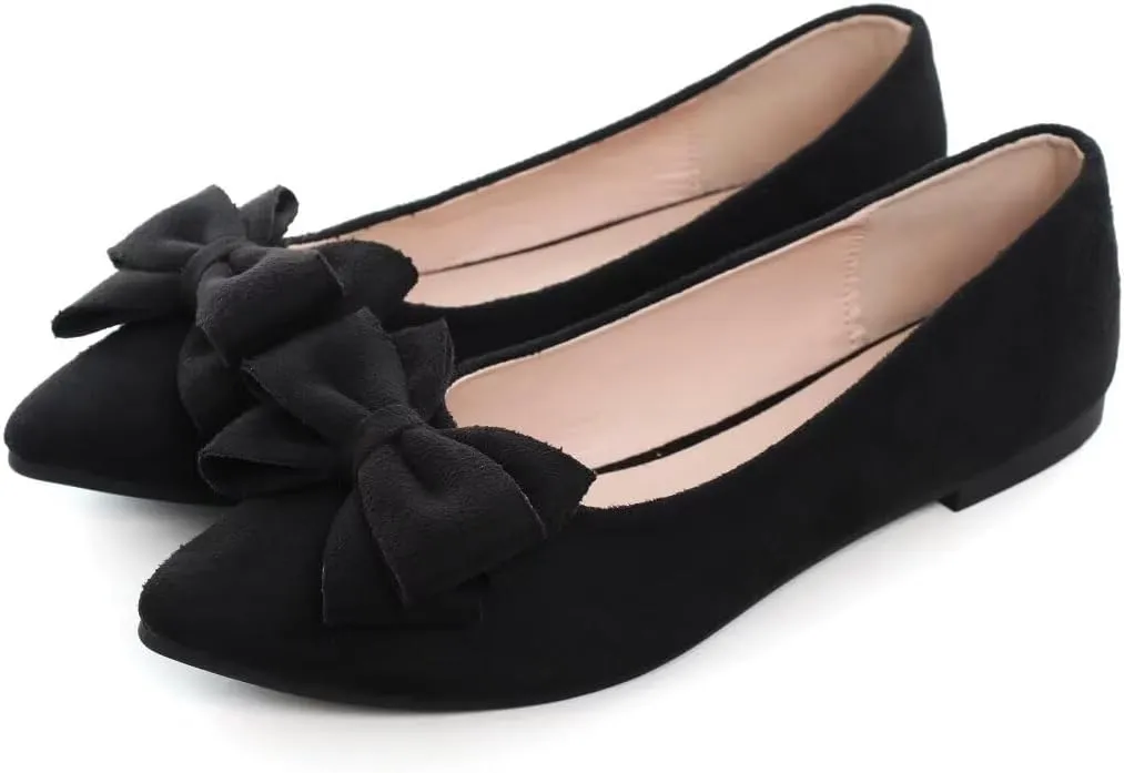 TN TANGNEST Women's Summer Dress Flats - Comfortable Pointed Toe Bowknot Ballet Shoes for Woman - Soft Suede Driving Flats