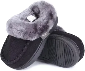 Toddler Kids House Shoes Slippers with Memory Foam Fuzzy and Warm Cozy Comfort Fleece Clog Slip On Sole Protection for Boys Girls Indoor Outdoor