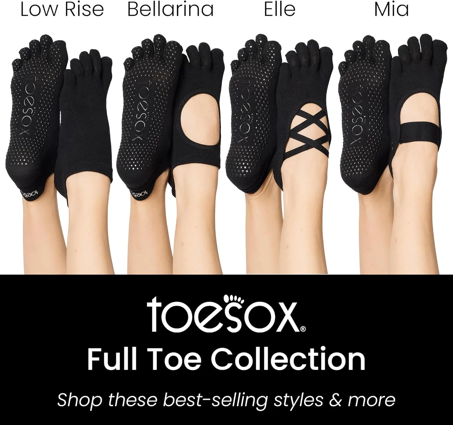 toesox Women's Grip Crew Socks - Non Slip Crew Full Toe for Yoga & Ballet