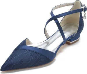 Tophacker Wedding Shoes for Bride with Stitching Lace Comfort Ballet Flat Slip-on Dress Platform Pumps