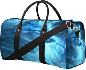 Travel Duffel Bag Blue Flame Wolf Waterproof Sport Gym Bag Foldable Travel Bag Overnight Bag Weekender Bag Handbag Sports Duffle Bags for Women Men Boys Girls