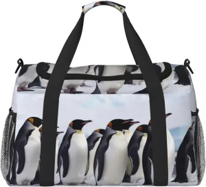 Travel Duffel Bag Lightweight Waterproof Carry On Tote Bag Foldable Weekender Overnight Bags Antarctica Penguins Sport Gym Bag For Women Men