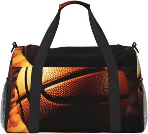 Travel Duffel Bag Lightweight Waterproof Carry On Tote Bag Foldable Weekender Overnight Bags Basketball Background Sport Gym Bag For Women Men