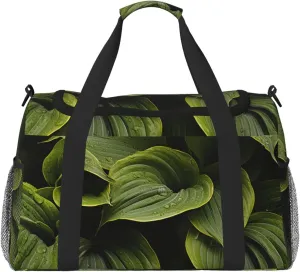 Travel Duffel Bag Lightweight Waterproof Carry On Tote Bag Foldable Weekender Overnight Bags Moist Hosta Leaves Sport Gym Bag For Women Men