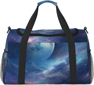 Travel Duffel Bag Lightweight Waterproof Carry On Tote Bag Foldable Weekender Overnight Bags Nebula And Moon Sport Gym Bag For Women Men