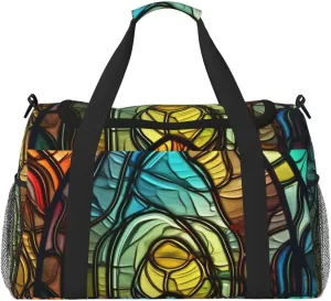 Travel Duffel Bag Lightweight Waterproof Carry On Tote Bag Foldable Weekender Overnight Bags Stained Glass Art Sport Gym Bag For Women Men