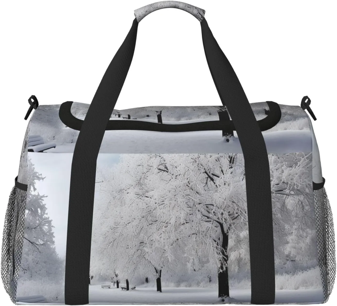 Travel Duffel Bag Lightweight Waterproof Carry On Tote Bag Foldable Weekender Overnight Bags White Snow Tree Sport Gym Bag For Women Men