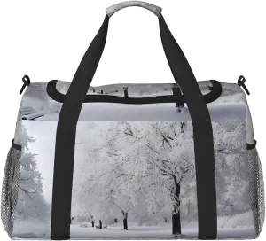 Travel Duffel Bag Lightweight Waterproof Carry On Tote Bag Foldable Weekender Overnight Bags White Snow Tree Sport Gym Bag For Women Men