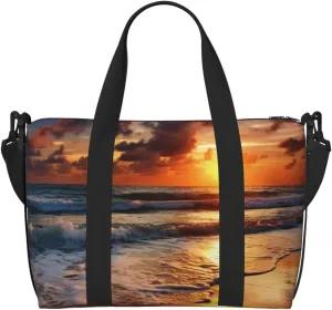 Travel Duffel Bags Personal Item Bag Carry On Luggage Bag Training Handbag Lightweight Waterproof Sports Gym Bag Beach Sunrise Weekender Bag for Women Men, Black, One Size, Travel Duffle