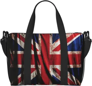 Travel Duffel Bags Personal Item Bag Carry On Luggage Bag Training Handbag Lightweight Waterproof Sports Gym Bag British Flag On Black Background Weekender Bag for Women Men, Black, One Size, Travel
