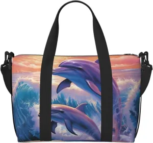 Travel Duffel Bags Personal Item Bag Carry On Luggage Bag Training Handbag Lightweight Waterproof Sports Gym Bag Dolphins Art Weekender Bag for Women Men, Black, One Size, Travel Duffle