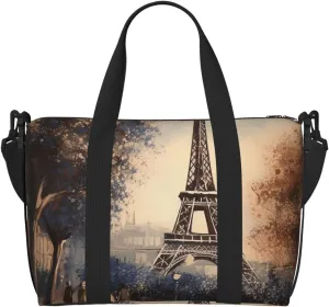 Travel Duffel Bags Personal Item Bag Carry On Luggage Bag Training Handbag Lightweight Waterproof Sports Gym Bag Romantic Paris Eiffel Tower Weekender Bag for Women Men, Black, One Size, Travel Duffle