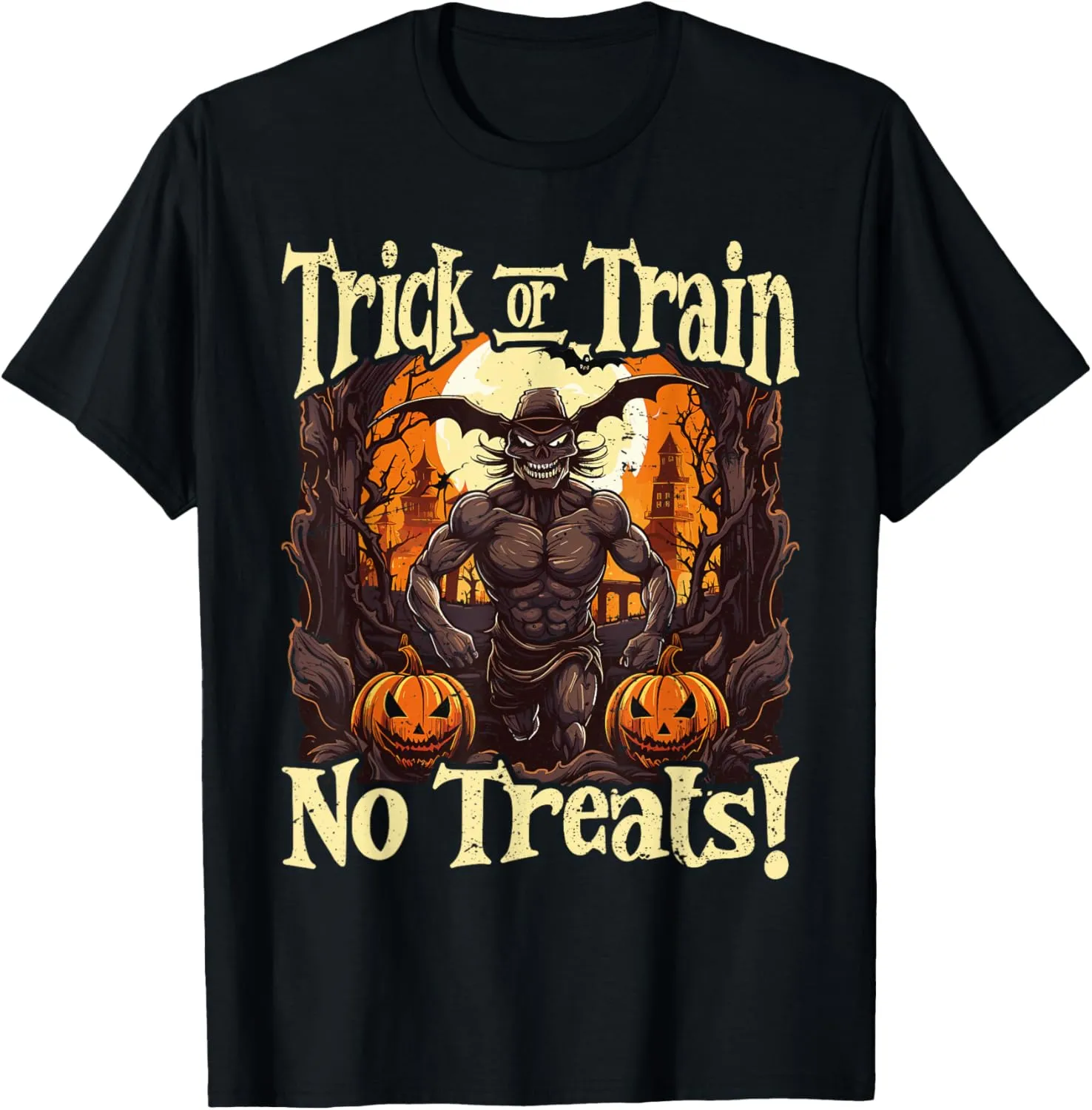 Trick Or Train No Treats Halloween Gym Trainer Fitness T-Shirt