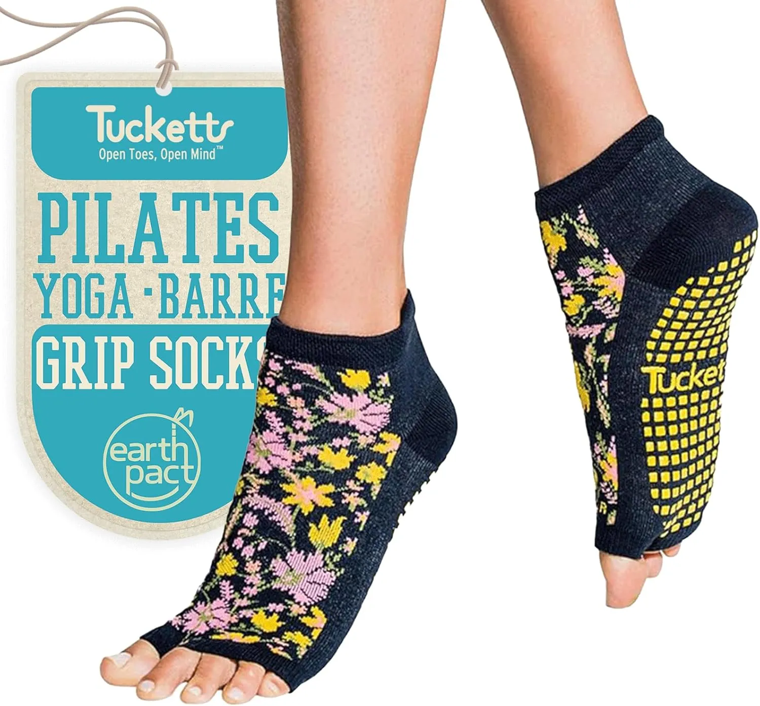 Tucketts Anklet Toeless Pilates Socks with Grips for Women, Non-Slip Ankle Toeless Yoga Socks with Grips for Barre, Size 5-13